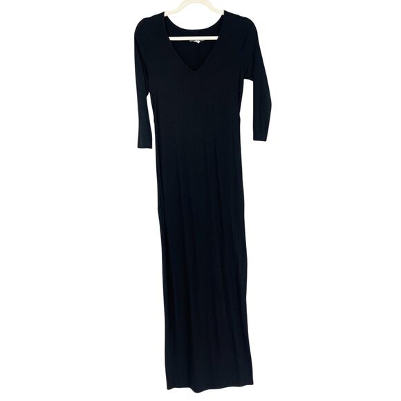 Old Navy Maternity Dress Size XS Solid Black V-neck Stretch Knit Maxi Length - Picture 1 of 13